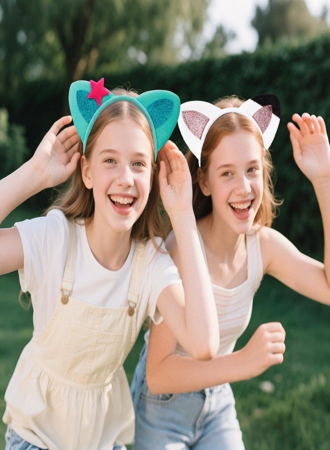مجموعة Bgfhna من 4 قطع من عصابات رأس على شكل آذان قطة، زينة حفلات، عصابات رأس من الفلانيل، إكسسوارات أزياء، مشابك شعر لامعة لحفلات الهالوين والكريسماس والمهرجانات - Image 5